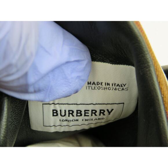 $870 BURBERRY SEAN BROWN CHECK CANVAS WHITE BLACK LEATHER SNEAKERS 41.5 US 8.5 - Picture 13 of 14